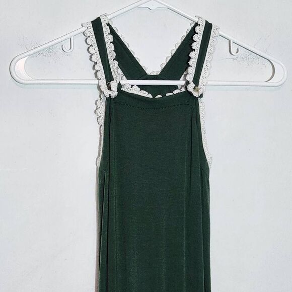 Kate Quinn Girl's Green Knit Overalls with White Crochet Trim Size 5 years - Picture 2 of 9